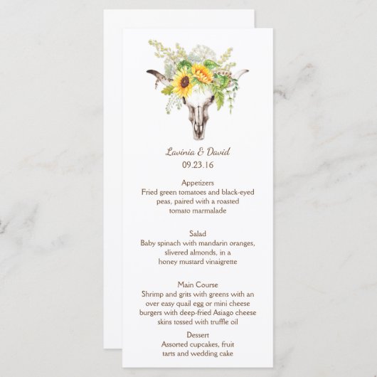 Rustige Waterverf - Zonnebloemen - Menu-kaarten vo Menu (Voorkant / Achterkant)