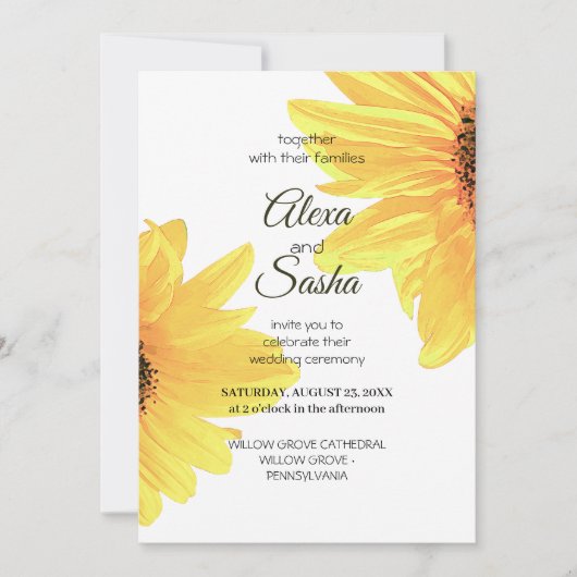 Rustige Waterverf - Zonnebloemen - Minimale bruilo Kaart (Voorkant)