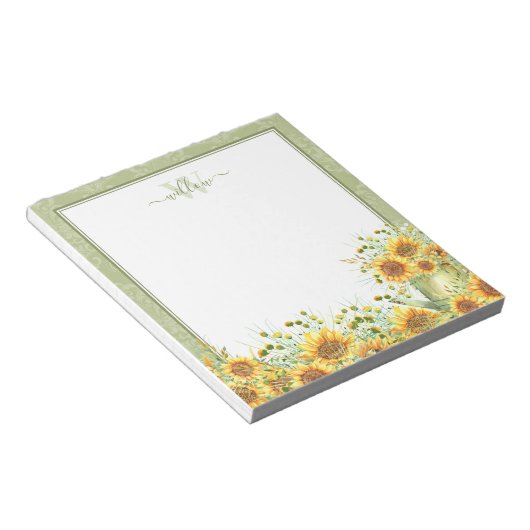 Rustige Waterverf - Zonnebloemen Monogram Blocnote (Schuin)