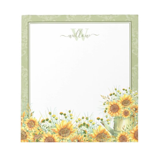 Rustige Waterverf - Zonnebloemen Monogram Blocnote (Voorkant)