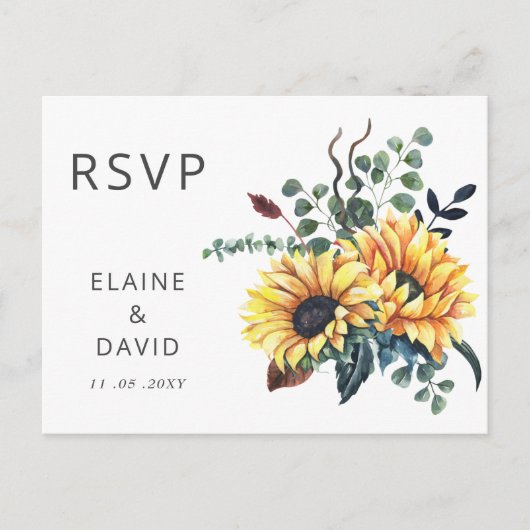 Rustige Waterverf Zonnebloemen Vallen RSVP Uitnodiging Briefkaart (Voorkant)