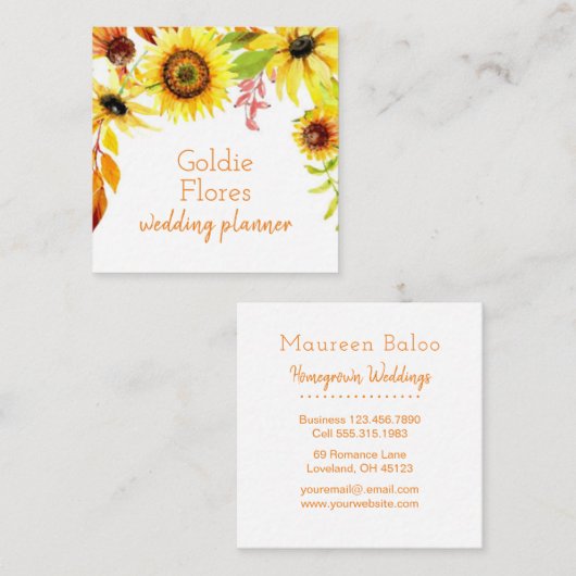 Rustige Waterverf Zonnebloemen Vierkante Visitekaartje (Voorkant / Achterkant)