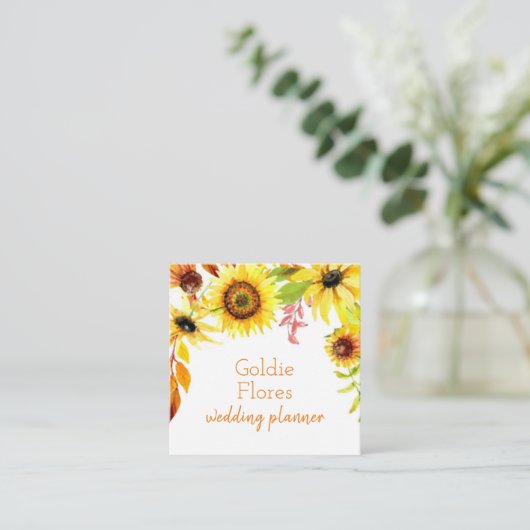 Rustige Waterverf Zonnebloemen Vierkante Visitekaartje (Staand voorkant)