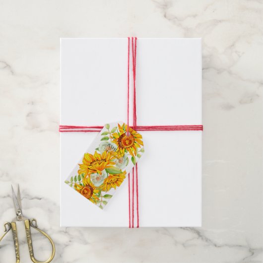 Rustige Waterverf Zonnebloemen Vrijgezellenfeest G Cadeaulabel (Met Touw)