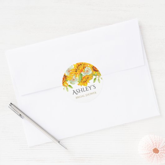 Rustige Waterverf Zonnebloemen Vrijgezellenfeest Ronde Sticker (Envelop)