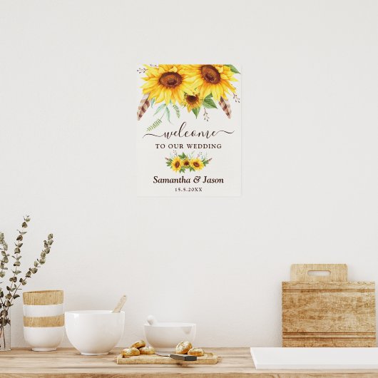 Rustige Waterverf Zonnebloemen Weddenschap Welkoms Poster (Keuken)