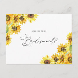 Rustige Waterverf Zonnebloemen zijn mijn Bridesmai Briefkaart