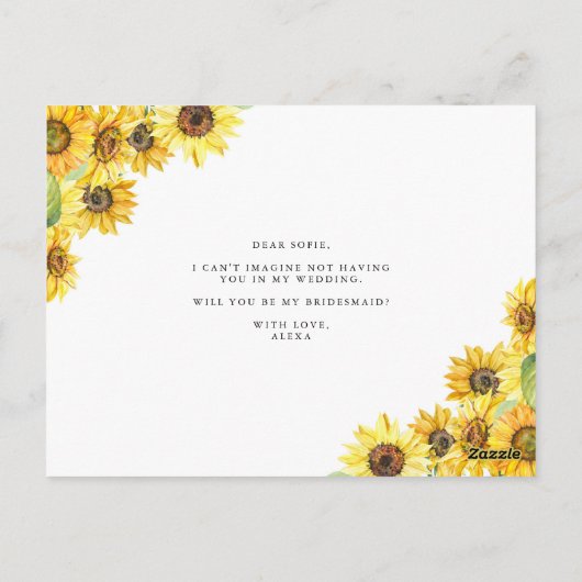 Rustige Waterverf Zonnebloemen zijn mijn Jr. Bride Briefkaart (Achterkant)