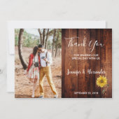 Rustige waterverf zonnebloemfotobruiloft bedankkaart (Voorkant)