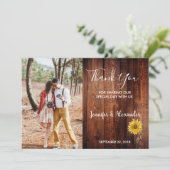 Rustige waterverf zonnebloemfotobruiloft bedankkaart (Staand voorkant)