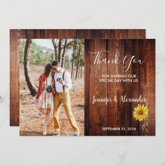 Rustige waterverf zonnebloemfotobruiloft bedankkaart (Voorkant / Achterkant)