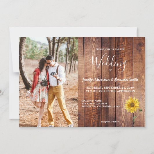 Rustige waterverf zonnebloemfotobruiloft magnetische uitnodiging (Voorkant)