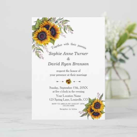 Rustige Waterverf zonnebloempjes bruiloft Kaart (Staand voorkant)