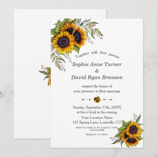 Rustige Waterverf zonnebloempjes bruiloft Kaart (Voorkant / Achterkant)