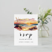 Rustige Waterverf Zonnestrand Zee Wedding Rsvp Folie Uitnodiging Briefkaart (Staand Voorkant)