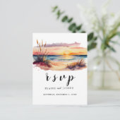 Rustige Waterverf Zonnestrand Zee Wedding Rsvp Uitnodiging Briefkaart (Staand voorkant)