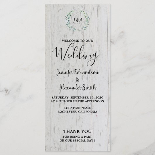 Rustige waterverven bladeren op een bruiloft met s programmakaart (Voorkant)