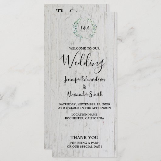 Rustige waterverven bladeren op een bruiloft met s programmakaart (Voorkant / Achterkant)