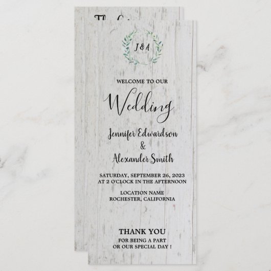 Rustige waterverven bladeren op een bruiloft met s programmakaart (Voorkant / Achterkant)