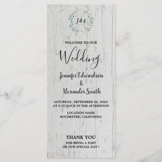 Rustige waterverven bladeren op een bruiloft met s programmakaart (Voorkant)