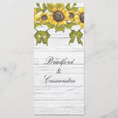 Rustige Weathered White Wood Bride Groom Sunflower Menu (Achterkant)