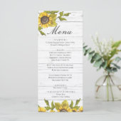 Rustige Weathered White Wood Bride Groom Sunflower Menu (Staand voorkant)