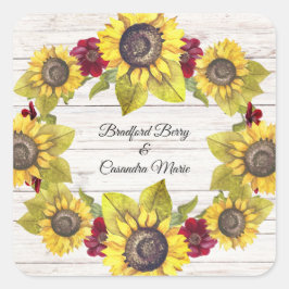 Rustige Weathered White Wood Bride Groom Sunflower Vierkante Sticker