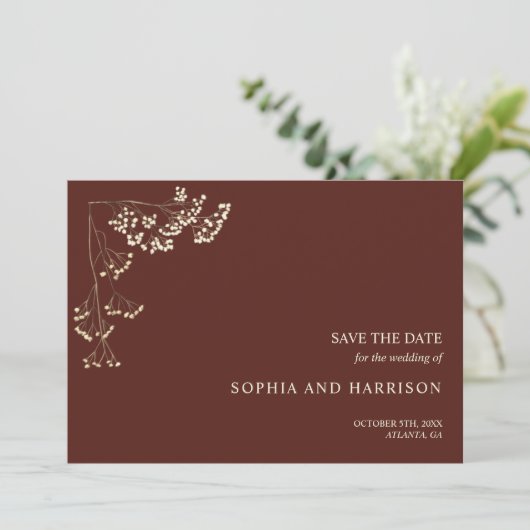 Rustige weddenschap met Gypsophila Save The Date (Staand voorkant)