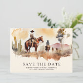 Rustige Western Cowboy Fotocollage Trouwdag Save The Date (Staand voorkant)