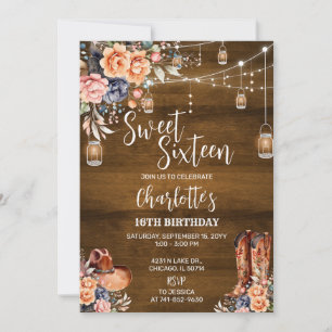 Rustige western sweet sixteen verjaardagsfeestje kaart