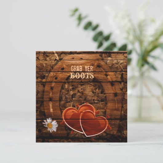 Rustige Westerne Barn Wood Hoefijzer Wedding Kaart (Staand voorkant)