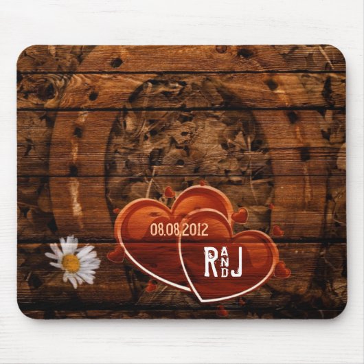 Rustige Westerne Barn Wood Hoefijzer Wedding Muismat (Voorkant)