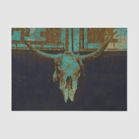 Rustige Westerne Blauwgroen bruine gouden schedel Tissuepapier (Voorkant)