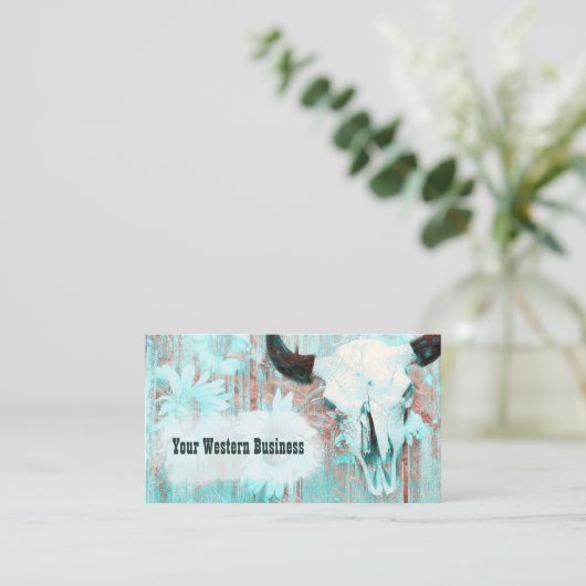 Rustige Westerne Blauwgroen bull Sull Sunflower op Visitekaartje (Staand voorkant)