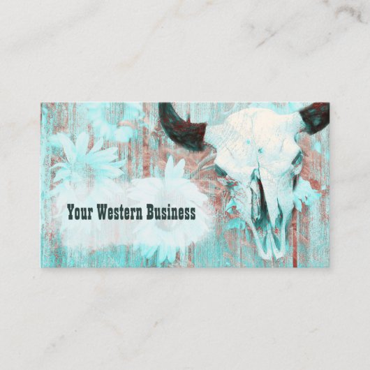 Rustige Westerne Blauwgroen bull Sull Sunflower op Visitekaartje (Voorkant)