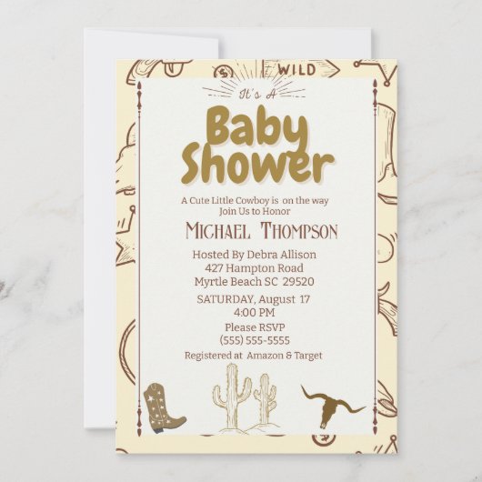 Rustige Westerne Boho Cowboy Baby shower Party Kaart (Voorkant)
