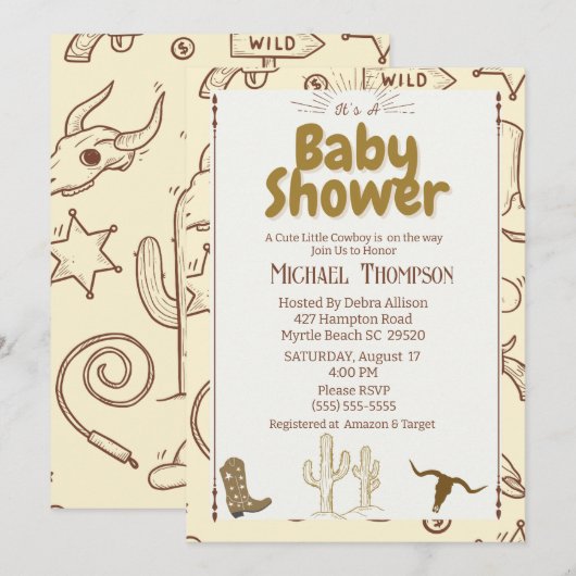 Rustige Westerne Boho Cowboy Baby shower Party Kaart (Voorkant / Achterkant)