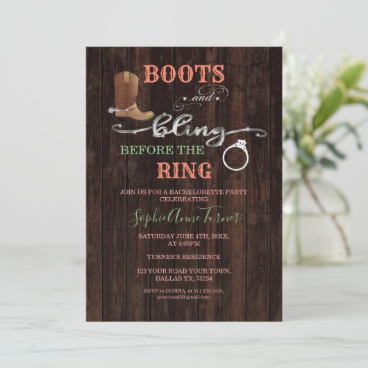 Rustige Westerne Boots & Bling Bachelorette Party Kaart (Staand voorkant)