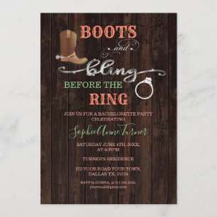 Rustige Westerne Boots & Bling Bachelorette Party Kaart