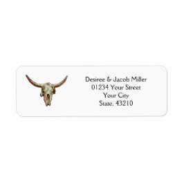 Rustige Westerne bruiloft Bruin Bull Skull Etiket