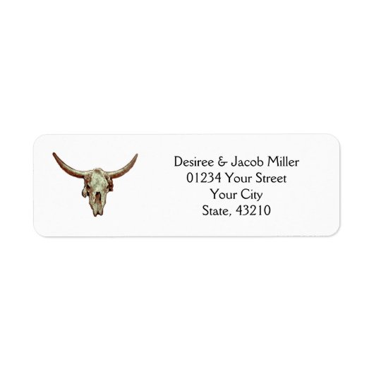 Rustige Westerne bruiloft Bruin Bull Skull Etiket (Voorkant)