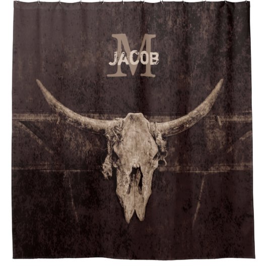 Rustige Westerne bruine beige bull Skull Monogram Douchegordijn (Voorkant)