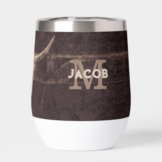 Rustige Westerne bruine beige Old Bull Skull Monog (Achterkant)