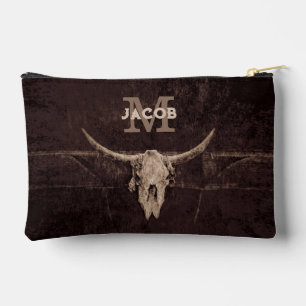 Rustige Westerne bruine beige Old Bull Skull Monog Etui