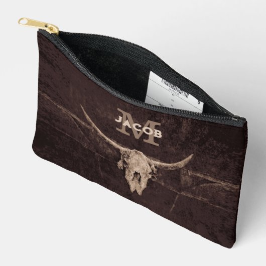 Rustige Westerne bruine beige Old Bull Skull Monog Etui (Open)