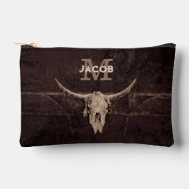 Rustige Westerne bruine beige Old Bull Skull Monog Etui