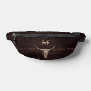 Rustige Westerne bruine beige Old Bull Skull Monog Heuptasje