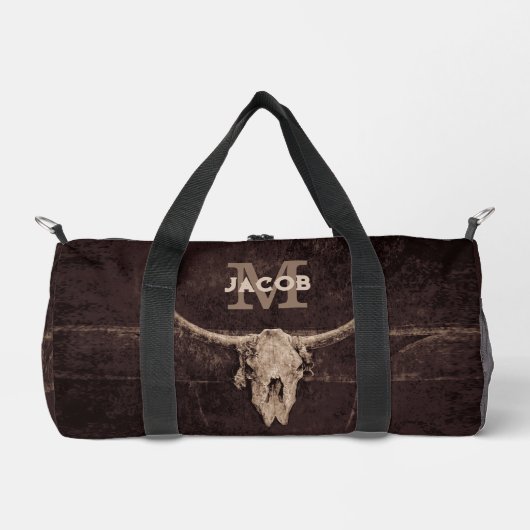 Rustige Westerne bruine beige Old Bull Skull Monog Plunjezak (Voorkant)