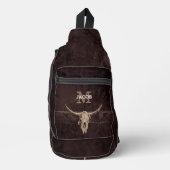 Rustige Westerne bruine beige Old Bull Skull Monog Sling Bag (Voorkant)
