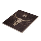 Rustige Westerne bruine beige Old Bull Skull Monog Tegeltje (Zijkant)